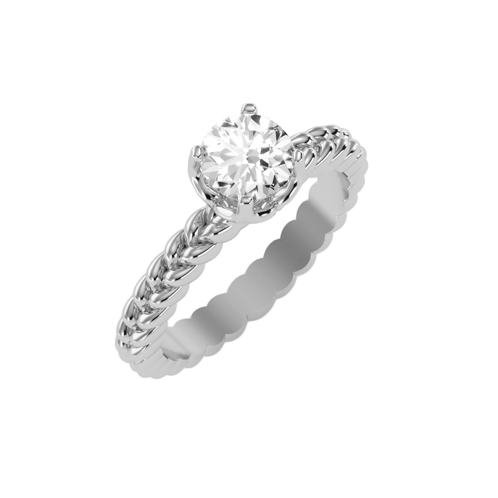 MoissaniteBay 0.98 CTW Round Colorless Moissanite Four Prong Twisted Rope Solitaire Engagement Ring