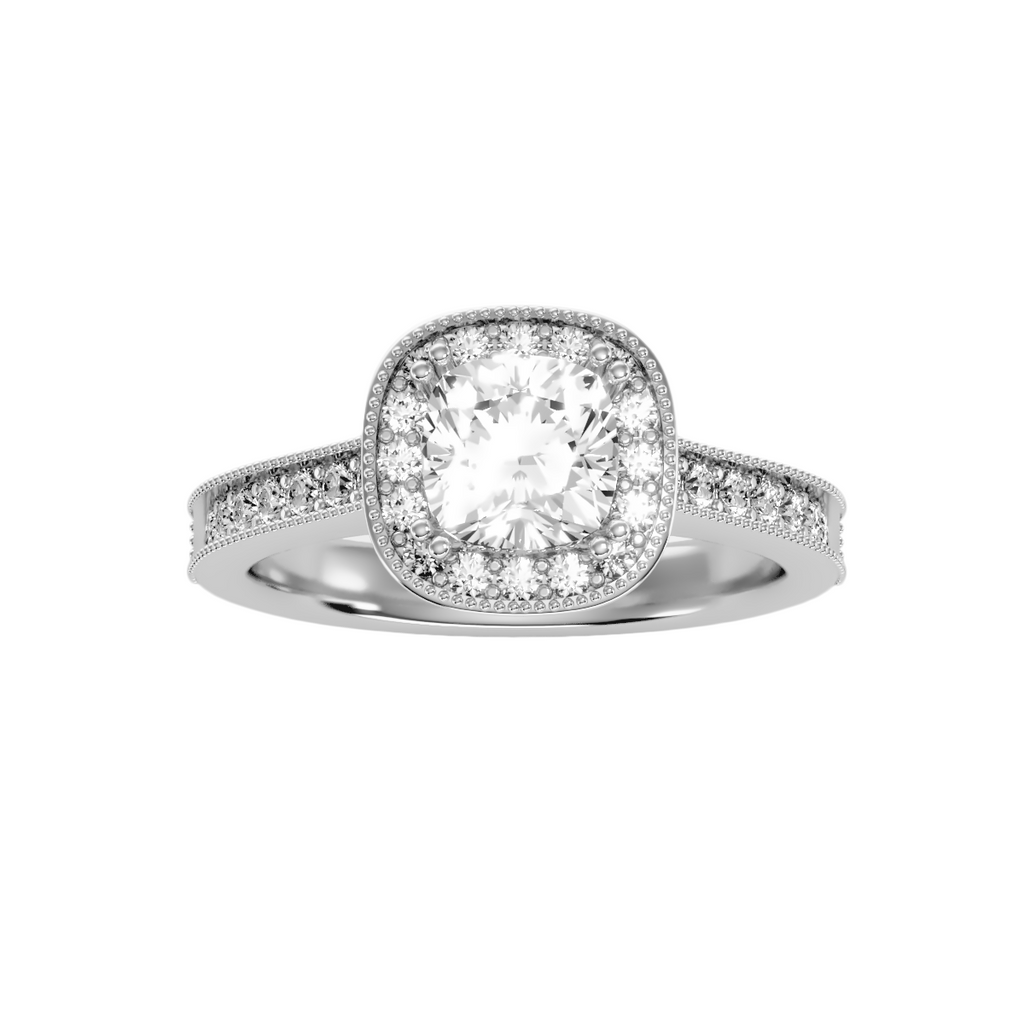 MoissaniteBay 1.92 CTW Cushion Colorless Moissanite Channel Halo Ring