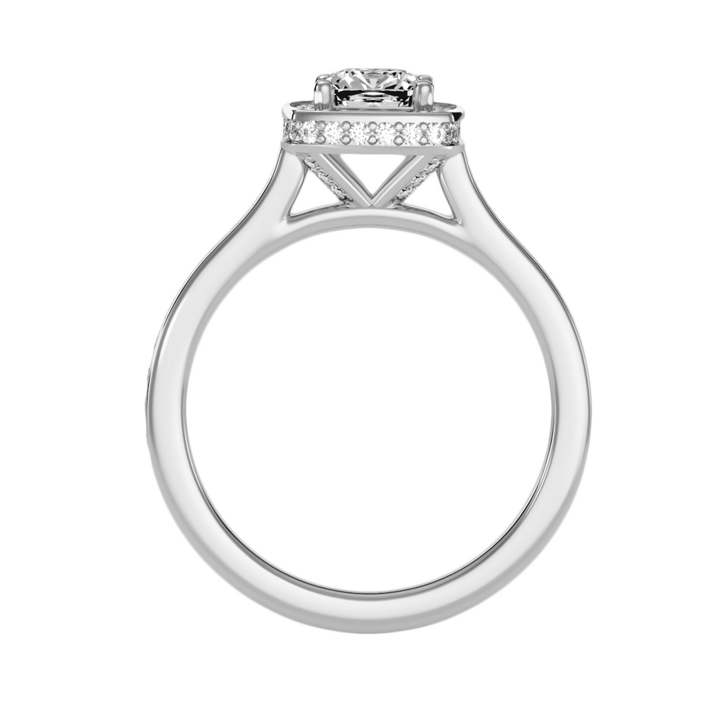 MoissaniteBay 1.52 CTW Cushion Colorless Moissanite Channel Halo Ring