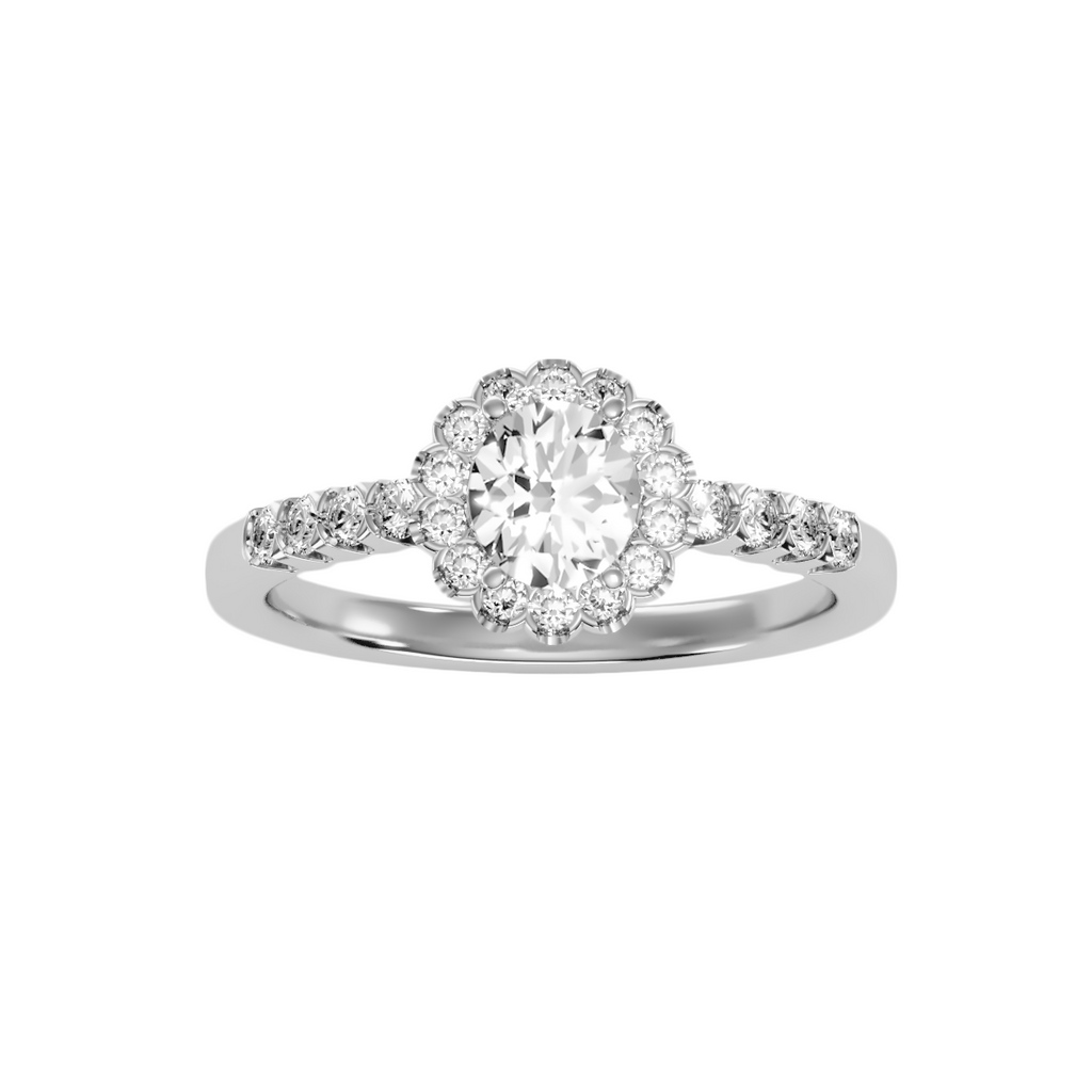 MoissaniteBay 0.99 CTW Round Colorless Moissanite Floral Halo Ring