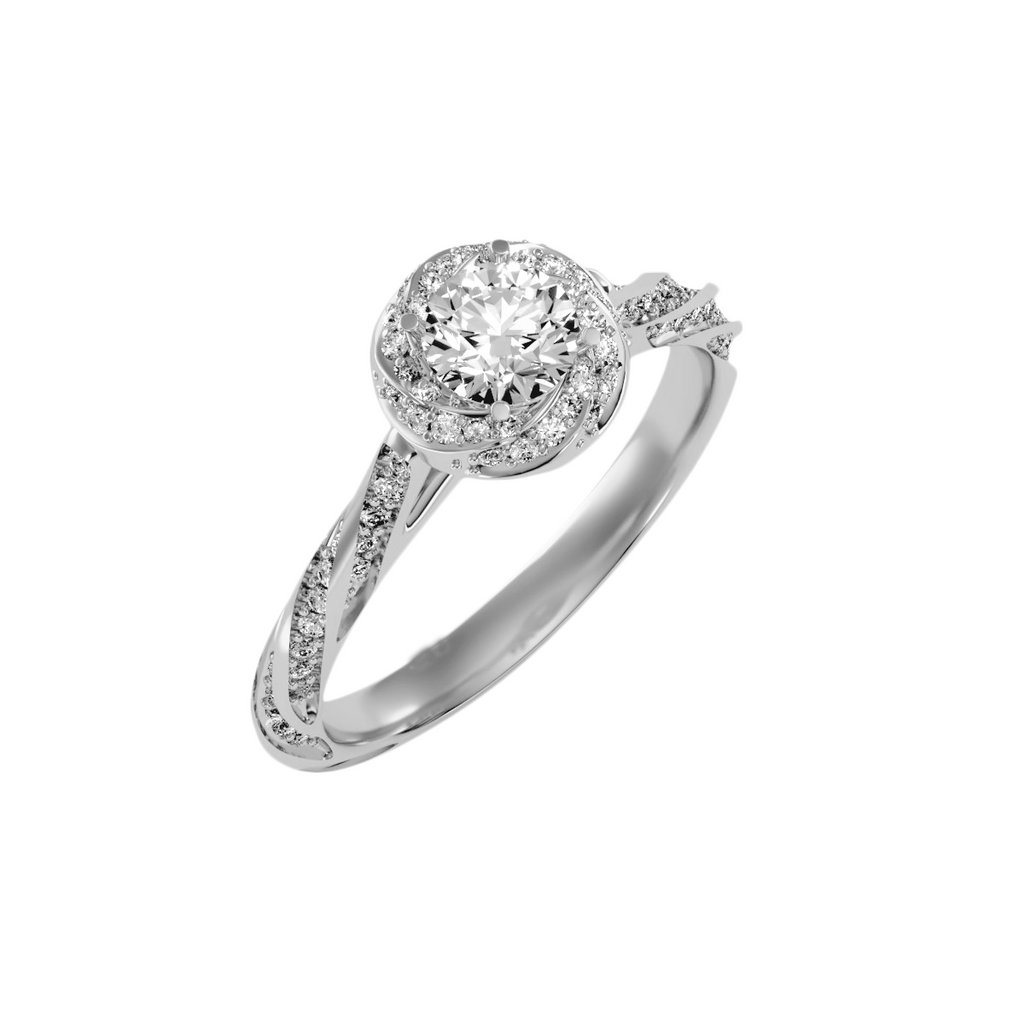 MoissaniteBay 0.94 CTW Round Colorless Moissanite Floral Halo Ring