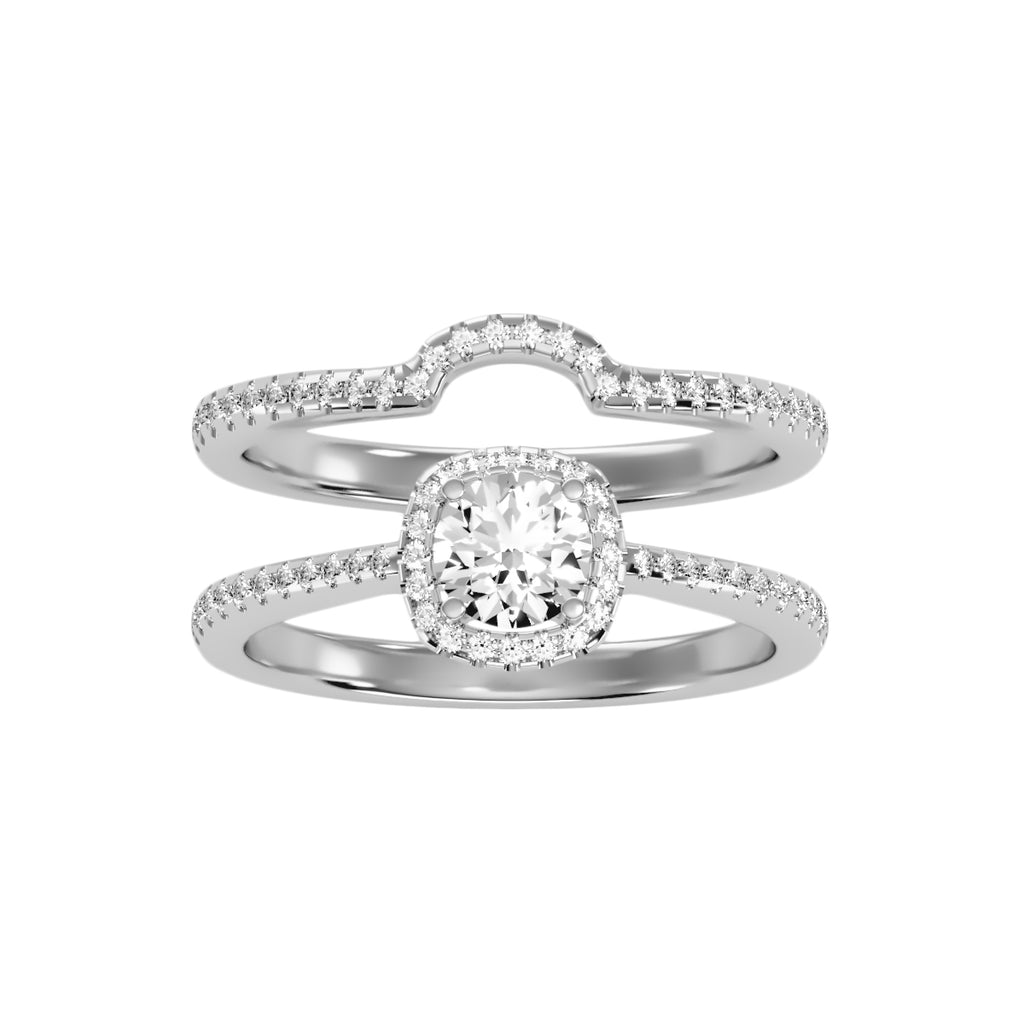 MoissaniteBay 0.89 CTW Round Colorless Moissanite Halo with Side Accents Bridal Set